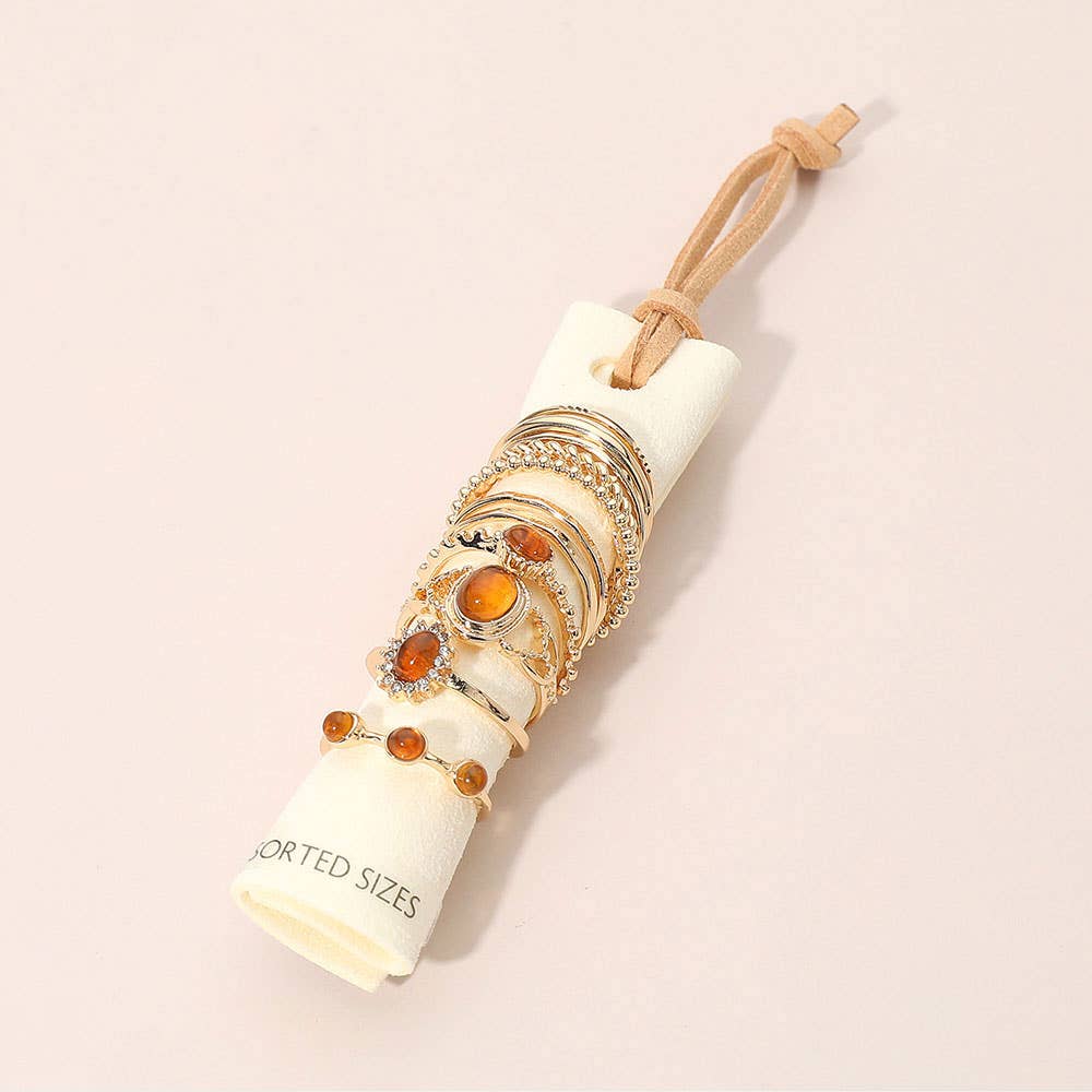 12PCS - Assorted Stacking Ring Set: Gold,Ivory