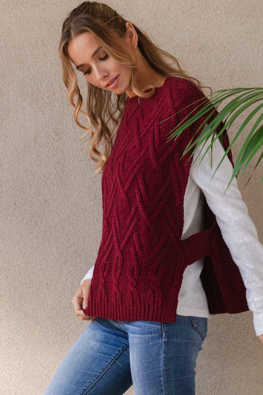 WINE CABLE KNIT VEST