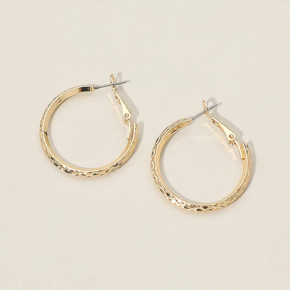 Gold Dipped Textured Hoop Earrings: Rhodium
