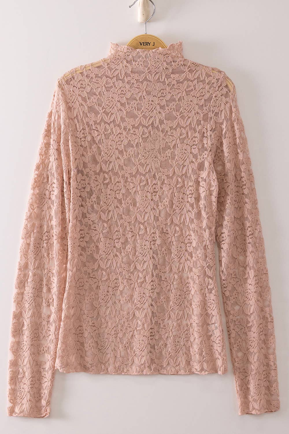 High Neck Fitted Sheer Mesh Lace Knit Top