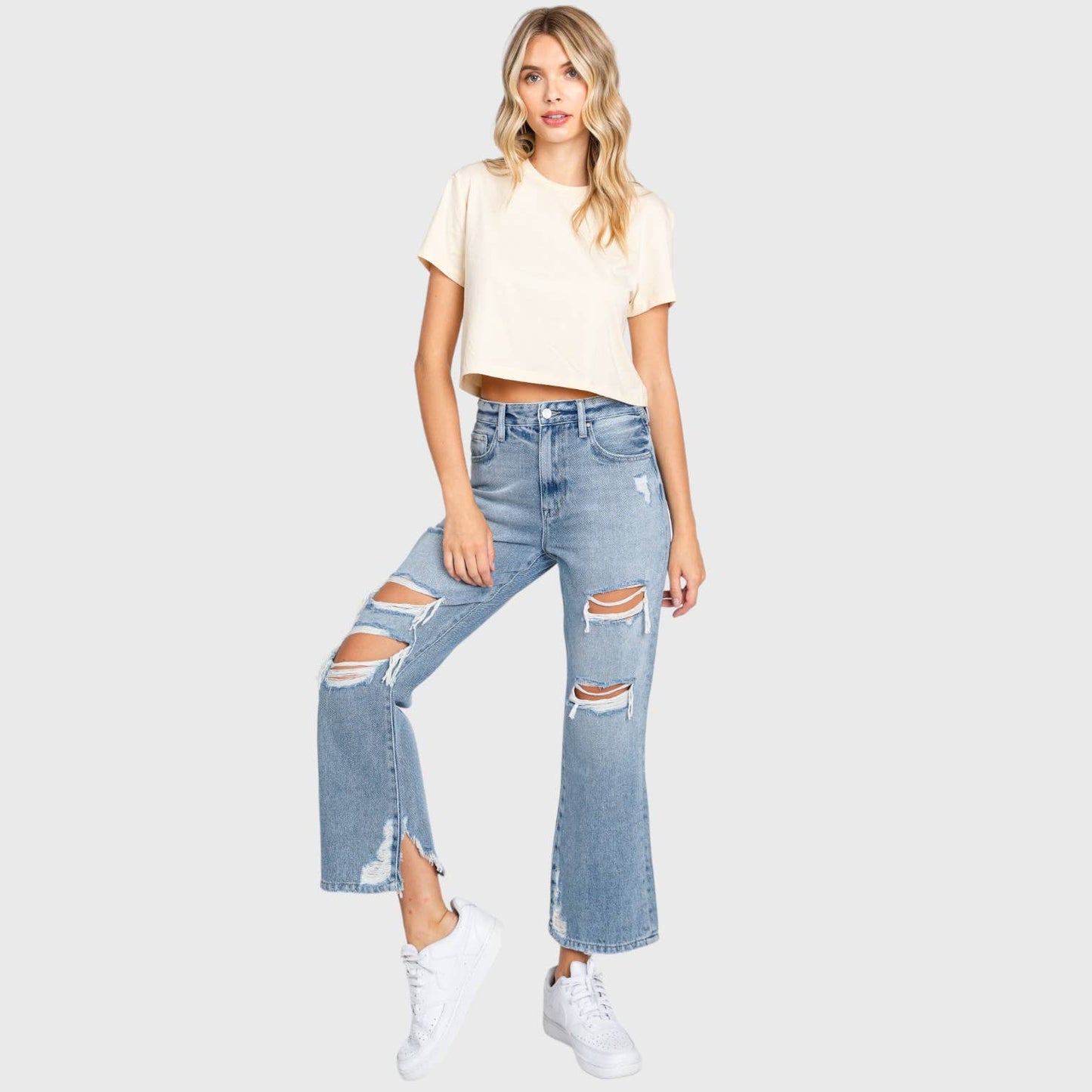 DISTRESSED HIGH RISE RIGID VINTAGE CROPPED JEAN