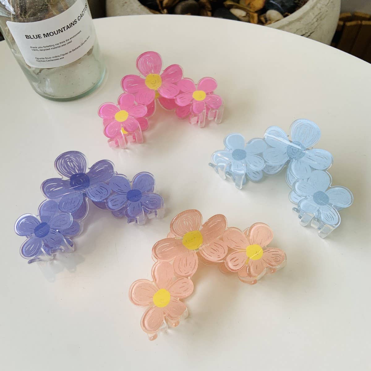 PAINTED FLOWERS DAISIES LARGE HAIR CLAW CLIP