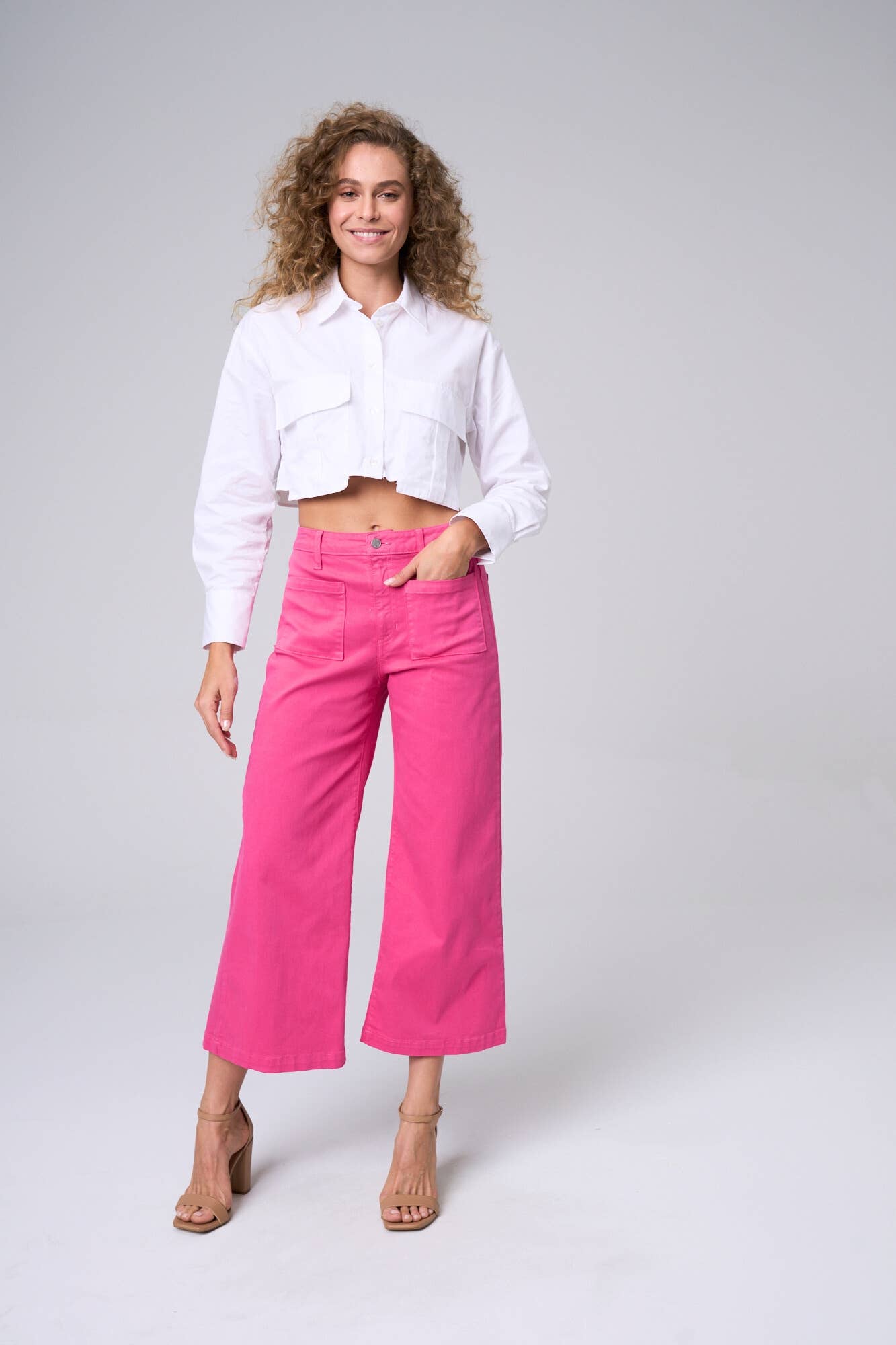 Hot Pink Front Pocket Crop Pant