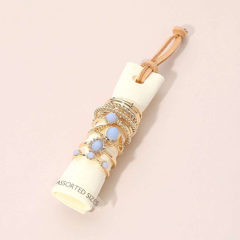 12PCS - Assorted Stacking Ring Set: Gold,Light Blue
