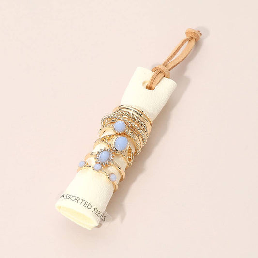 12PCS - Assorted Stacking Ring Set: Gold,Light Blue