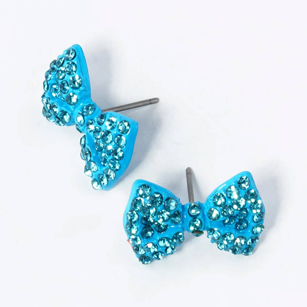 Crystal Rhinestone Bow Stud Earrings: Light,Siam