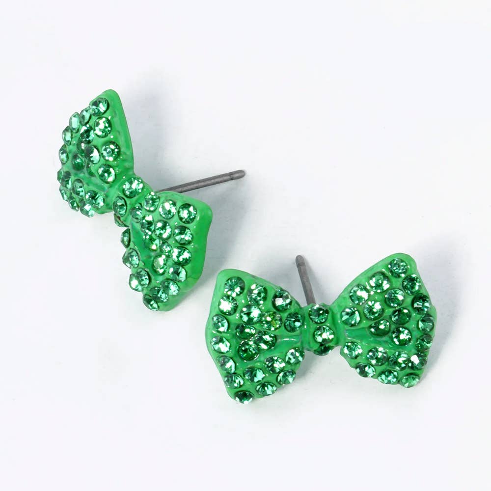 Crystal Rhinestone Bow Stud Earrings: Light,Siam