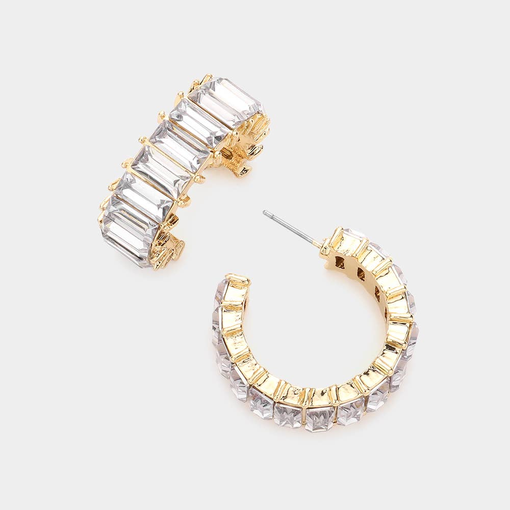 Baguette Stone Cluster Hoop Evening Earring