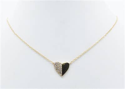 Gold Chain with Rhinestone and Gold .5" Heart Necklace