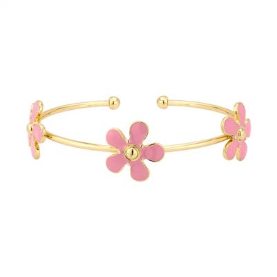 Pink Acrylic Flower on Gold Cuff Bracelet