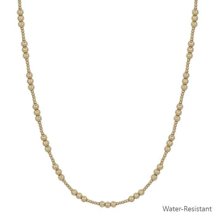 Gold Water Resistant 3mm and 4mm Beaded Necklace