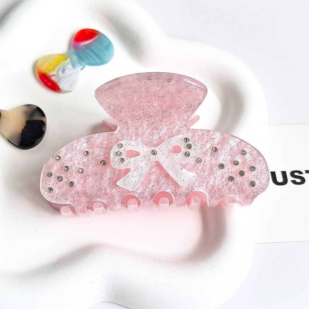 Sweet Bow & Rhinestone Embellished Hair Claw