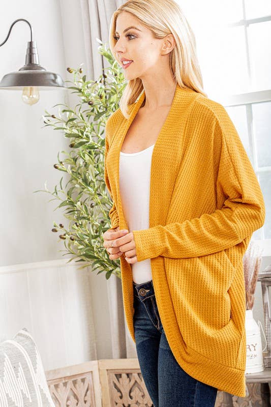 WAFFLE SOLID HIGH LOW OPEN CARDIGAN