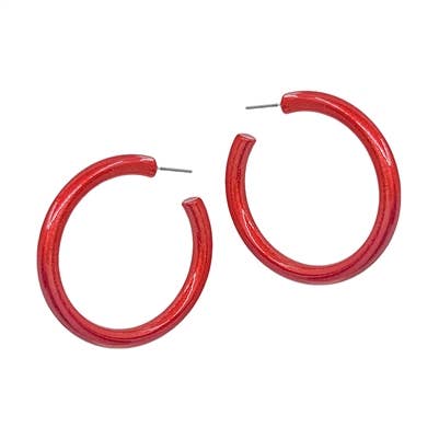 Red Metallic Coated Hoop 2" Earring