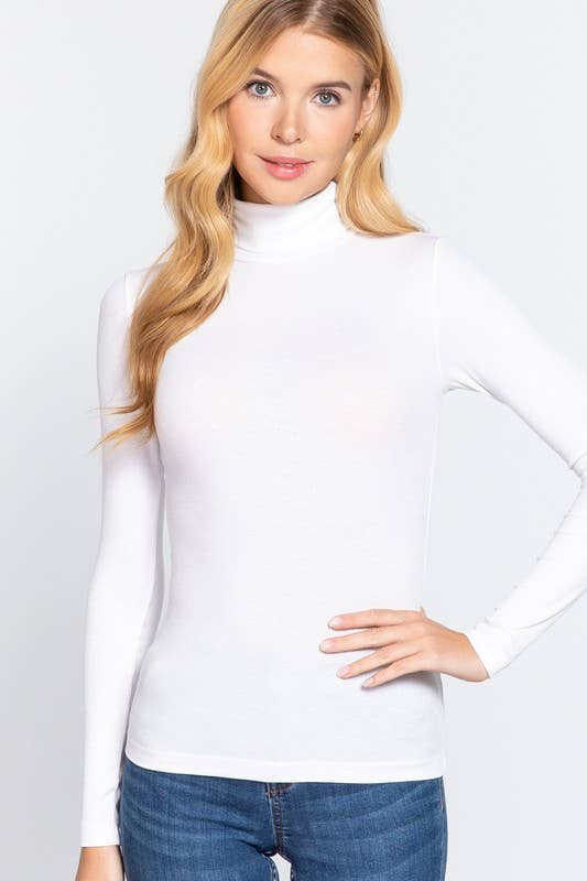 Long Sleeve Turtle Neck Rayon Span Rib Top