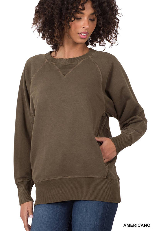 Pigment Dyed French Terry Pullover With Pockets in