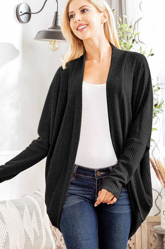 WAFFLE SOLID HIGH LOW OPEN CARDIGAN