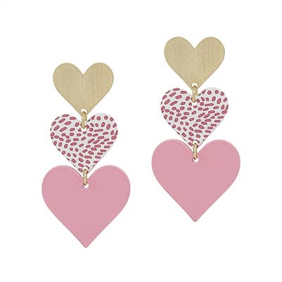 Gold & Light Pink Color Coated Metal Drop Heart 2"Earring