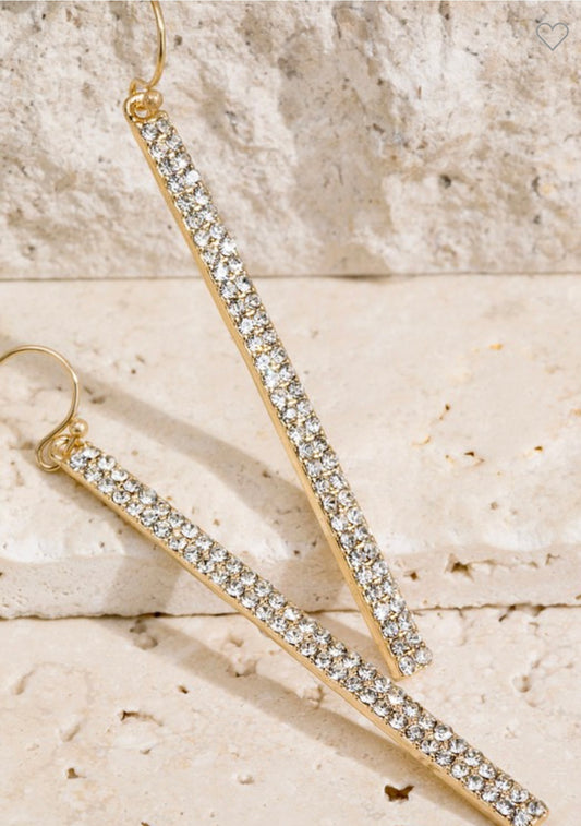 Long Pave Stone Bar Earring