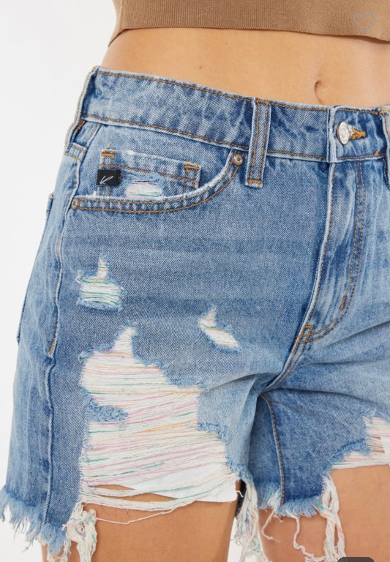 High Rise Rainbow Thread Denim Shorts