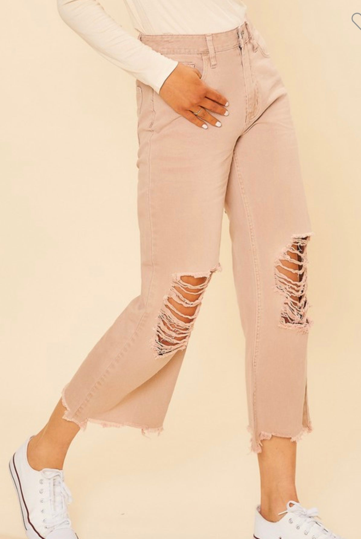 Distressed Cropped Flare Denim