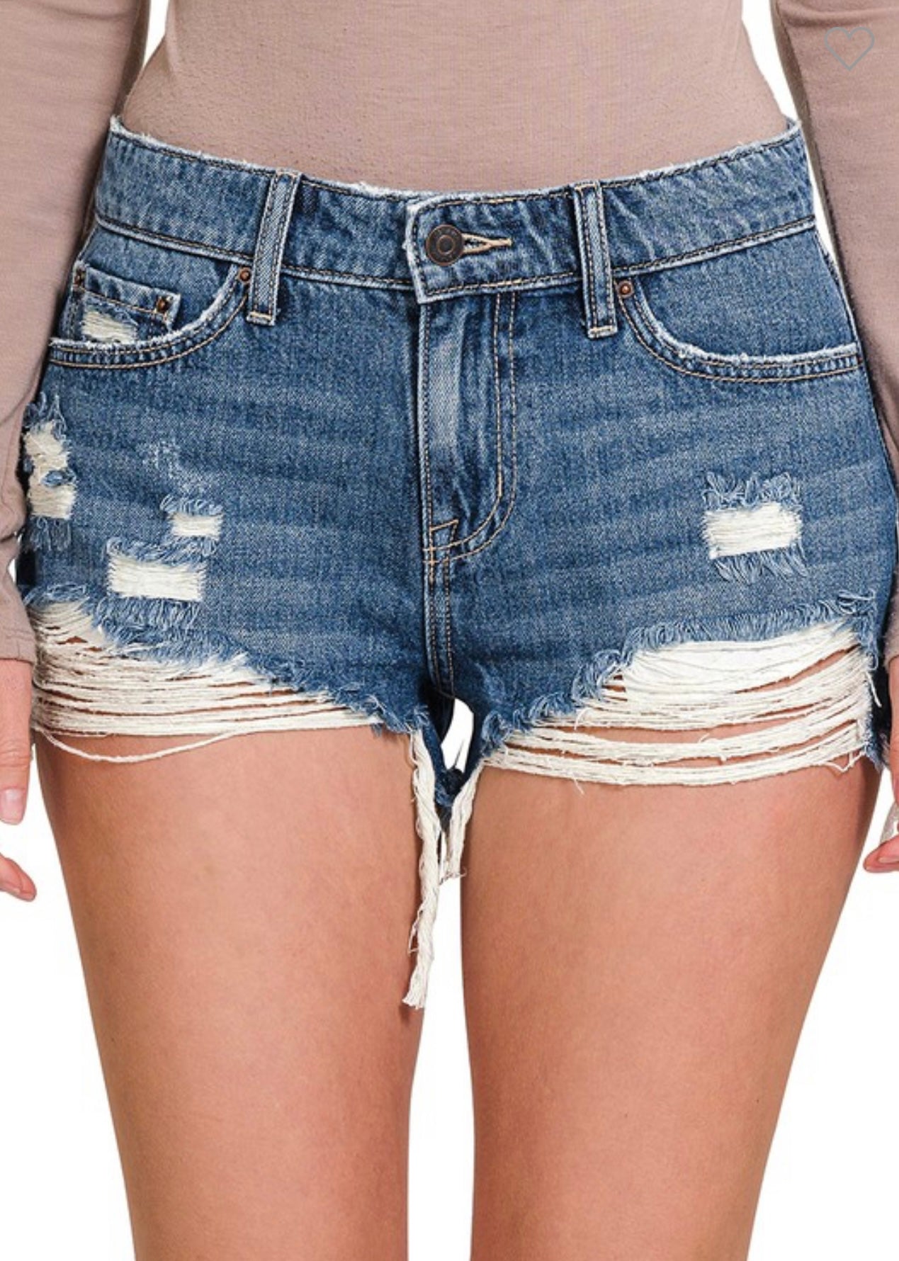 ZENANA Distressed Cut Denim Shorts