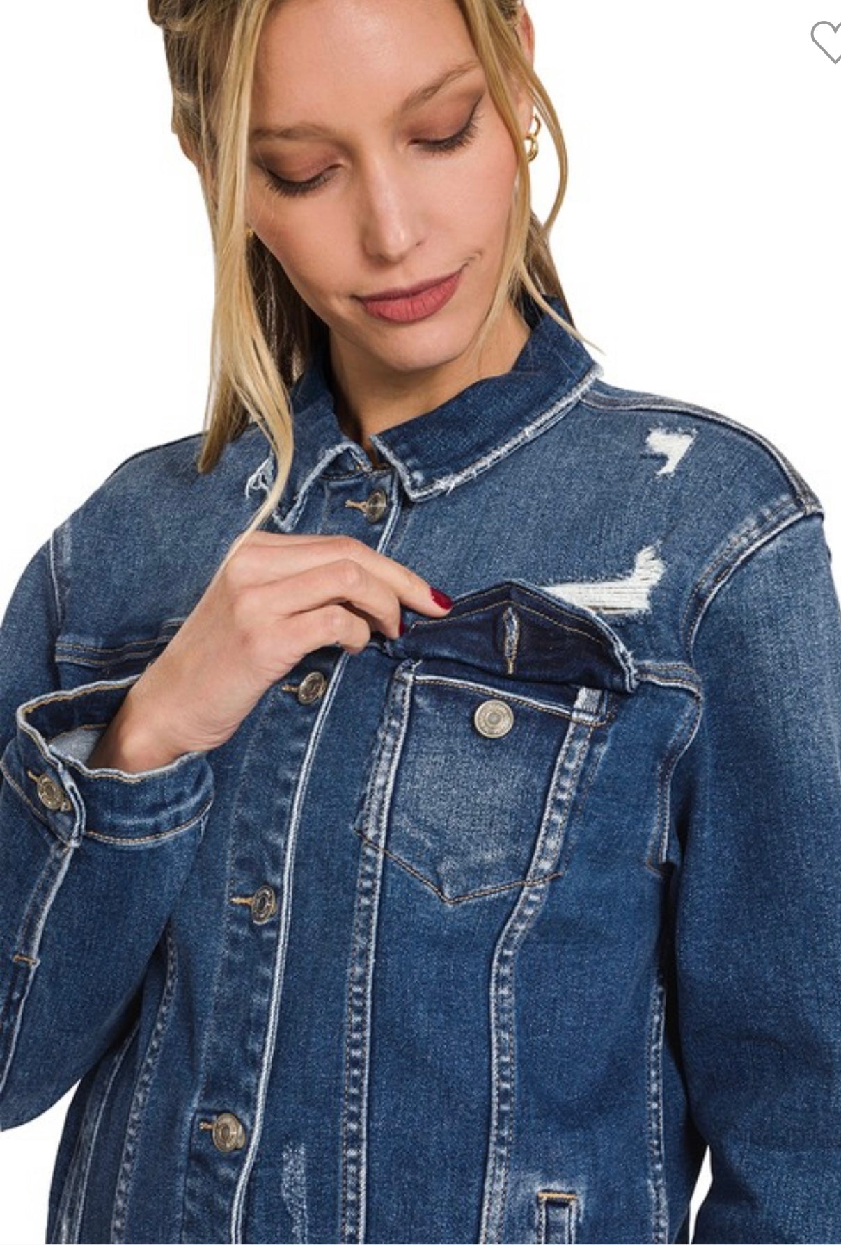 Distressed Raw Hem Denim Jacket